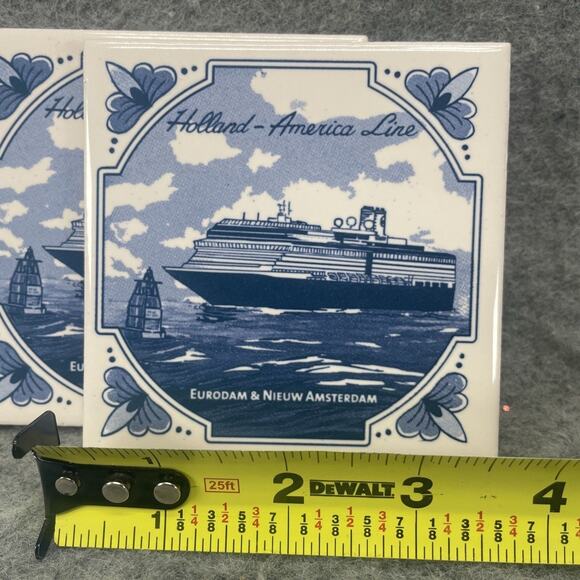 Vintage Holland America Line Ship Blue White Tile Coasters Collection Lot of 6 - Picture 2 of 6